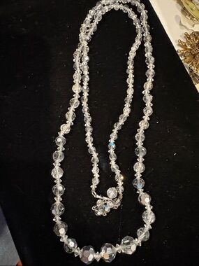 Clear Crystal Bead Necklace - Women Jewelry. 18”